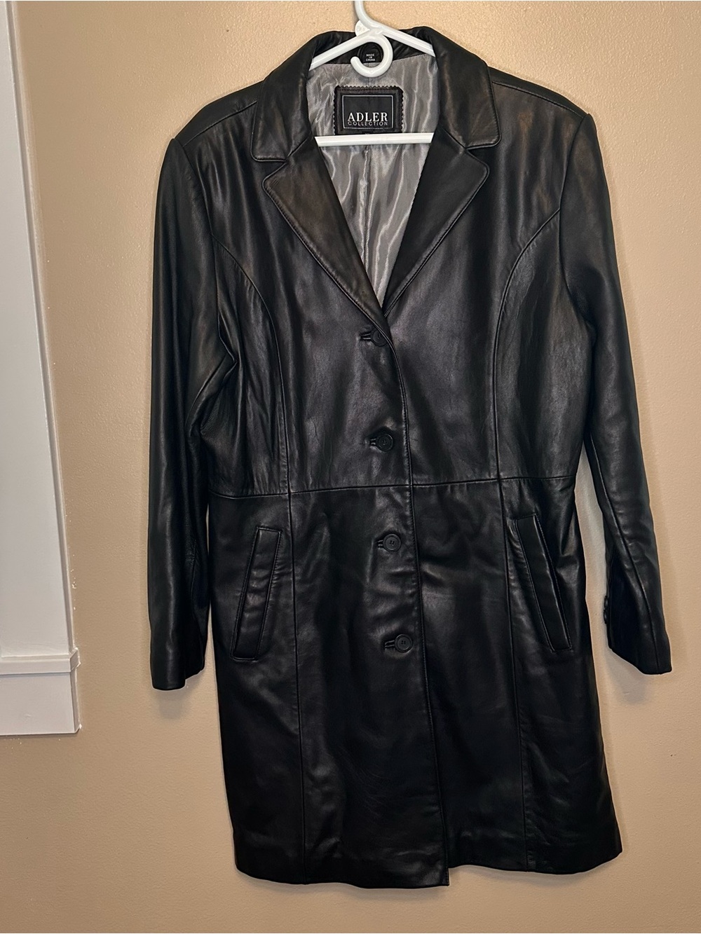 Adler Black N Z Lamb Skin Leather Trench Coat for Women